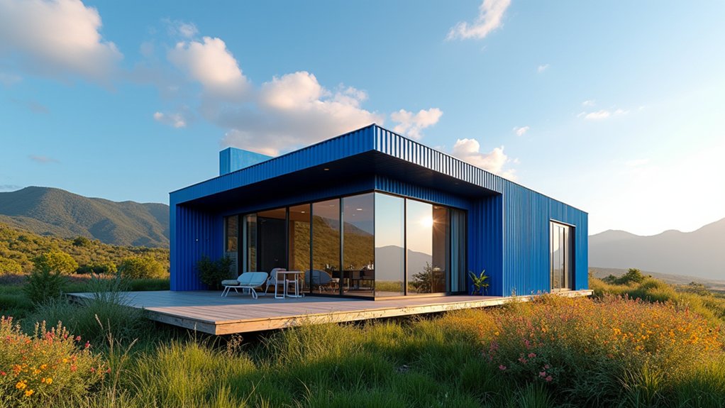 charming blue metal homes