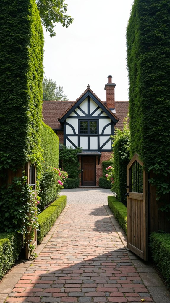 symmetrical hedge driveway design