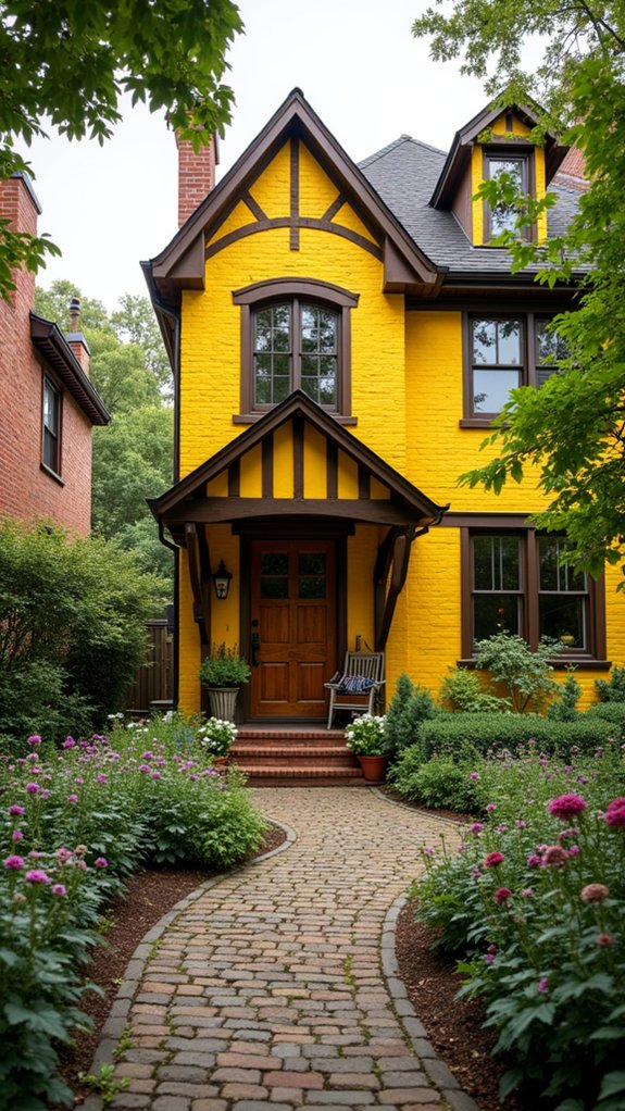 vibrant yellow tudor charm