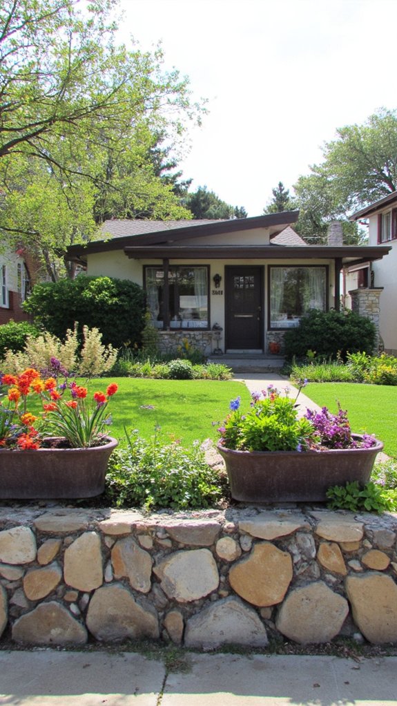 stone walls with planters