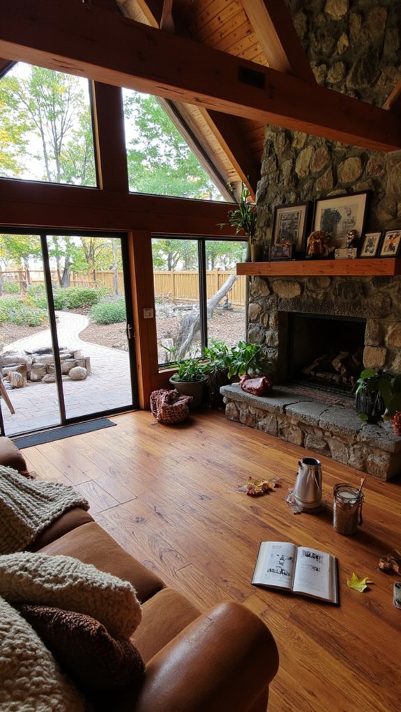 cozy gathering around fireplace